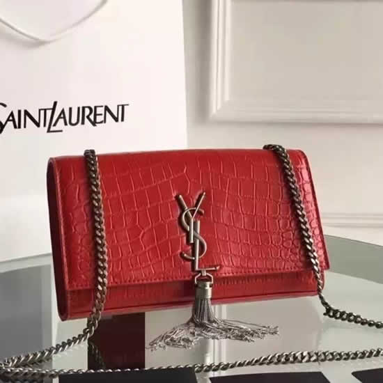 Replica Saint Laurent Medium Monogram Tassel Satchel In Red Crocodile Leather Handbags